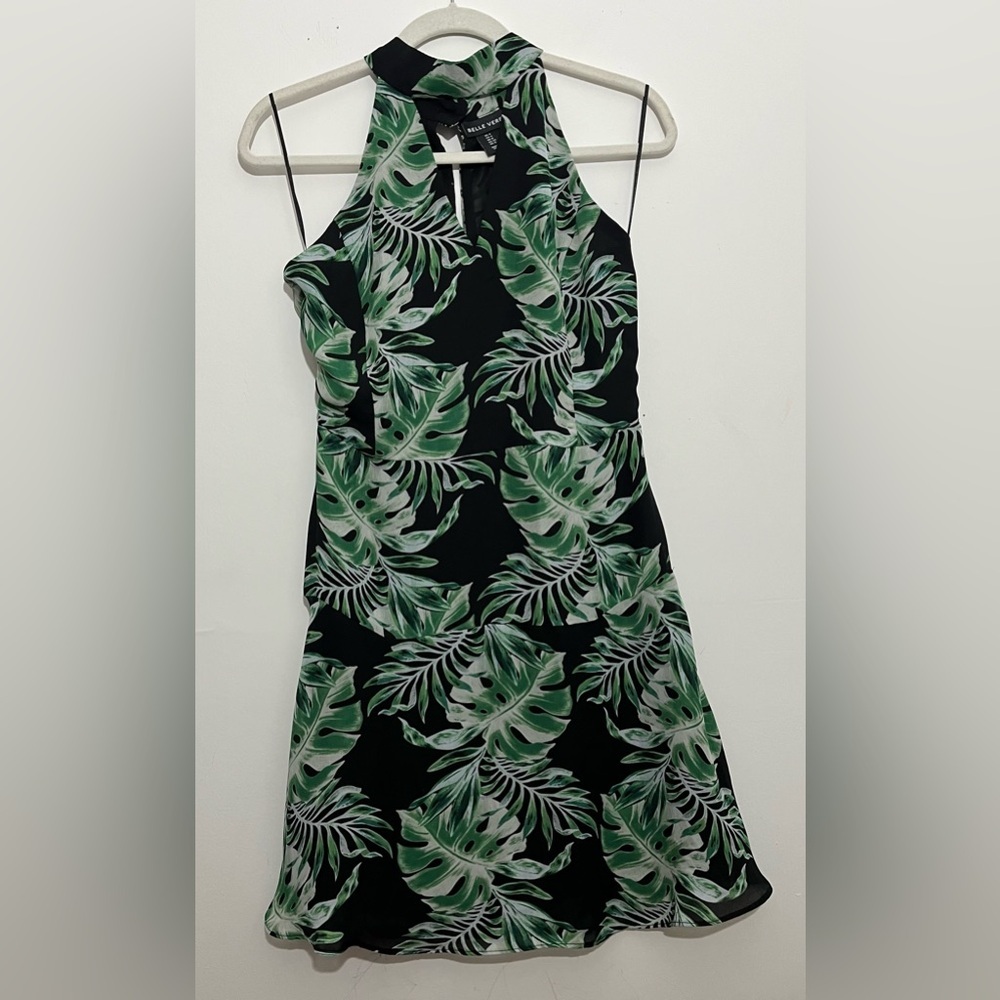 Belle Vere Tropical Leaf Halter Dress Green Black Size 4 Resort Summer - Picture 3 of 14